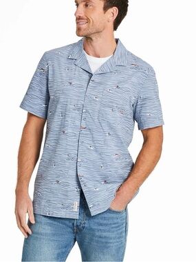 Life is Good Men’s Water Sports Pattern Button Up Camp Shirt Outdoor Smoke Blue